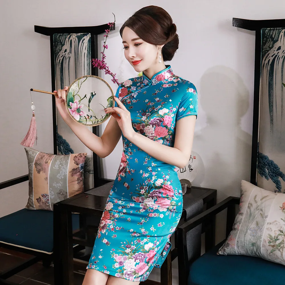 Женское платье с цветочным принтом классическое винтажное в китайском стиле