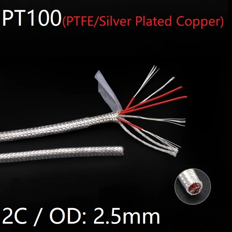 

PT100 Compensation Wire 2Cores OD 2.5mm PTFE Insulator Silver Plated Copper Shield Signal Line Thermal Resistance Sensor Cable