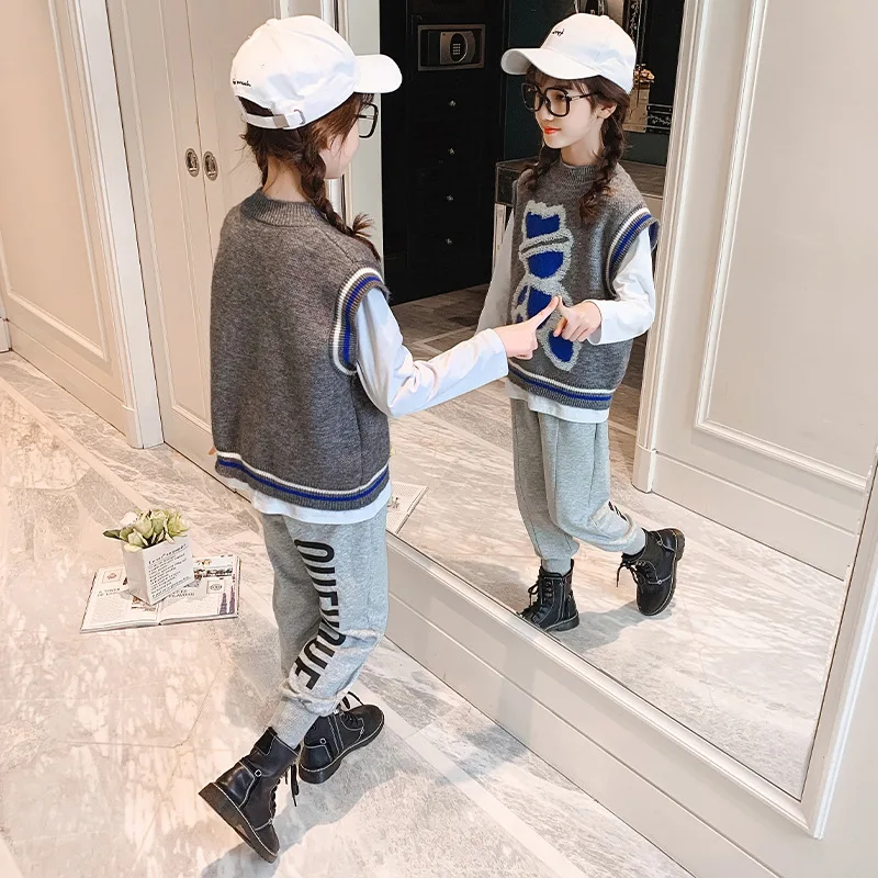

Charming Spring Autumn Boys Girls Set Kids Blouse +Pants+Vest Outfits Teenage Casual Tops Children Clothing Suit High Quality