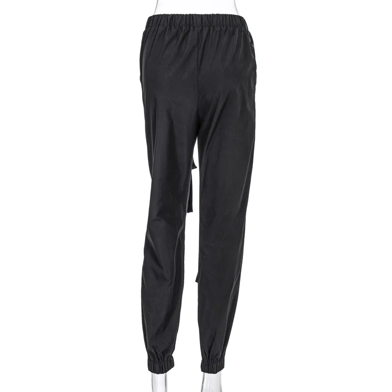 

Cutubly Patchwork Long pants 2020 Black Solid Casual Cargo Pants With Pocket Women Fashion Summer Streetwear High Waist Trousers