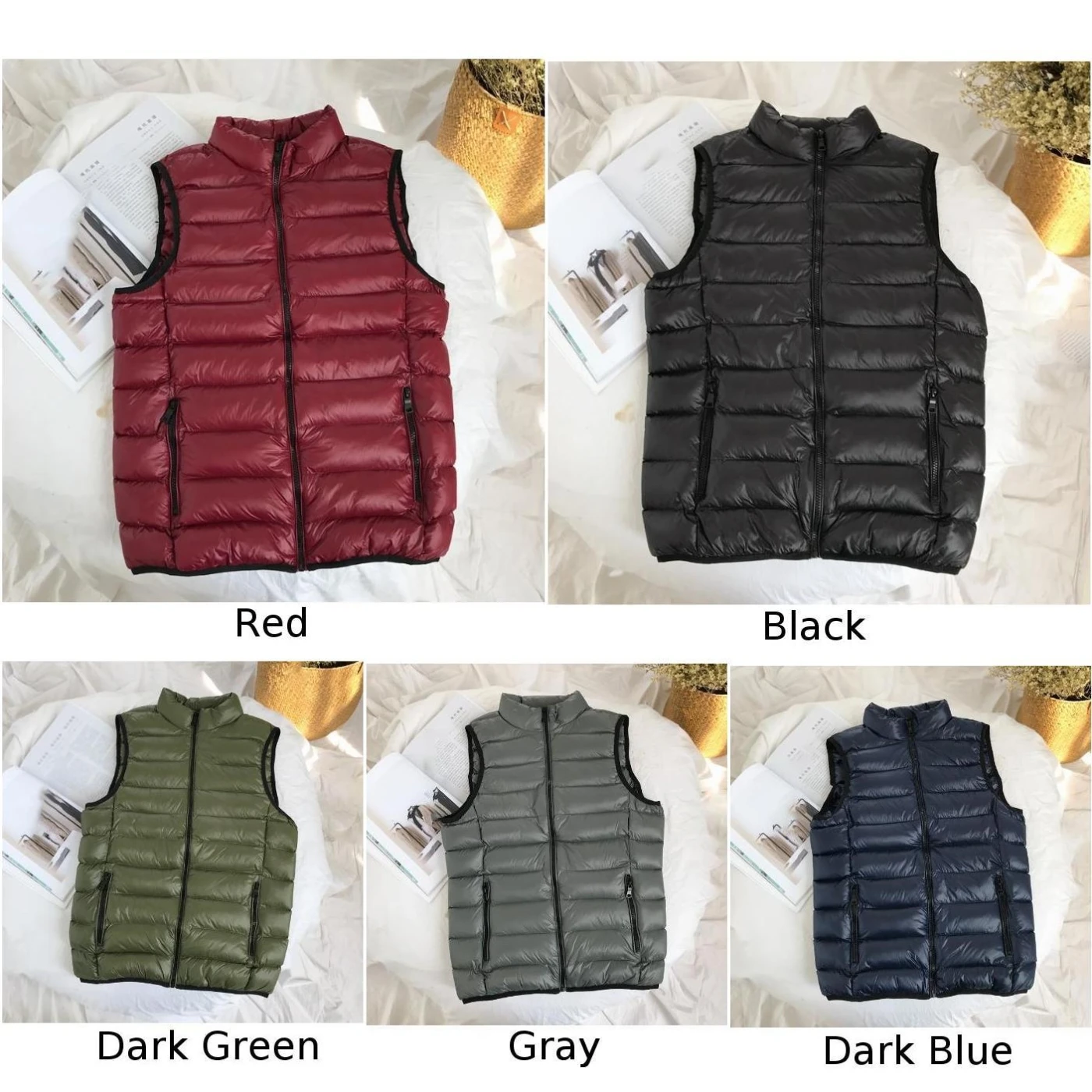 Зимняя мужская пуховая куртка одноцветная жилетка без рукавов большие размеры с