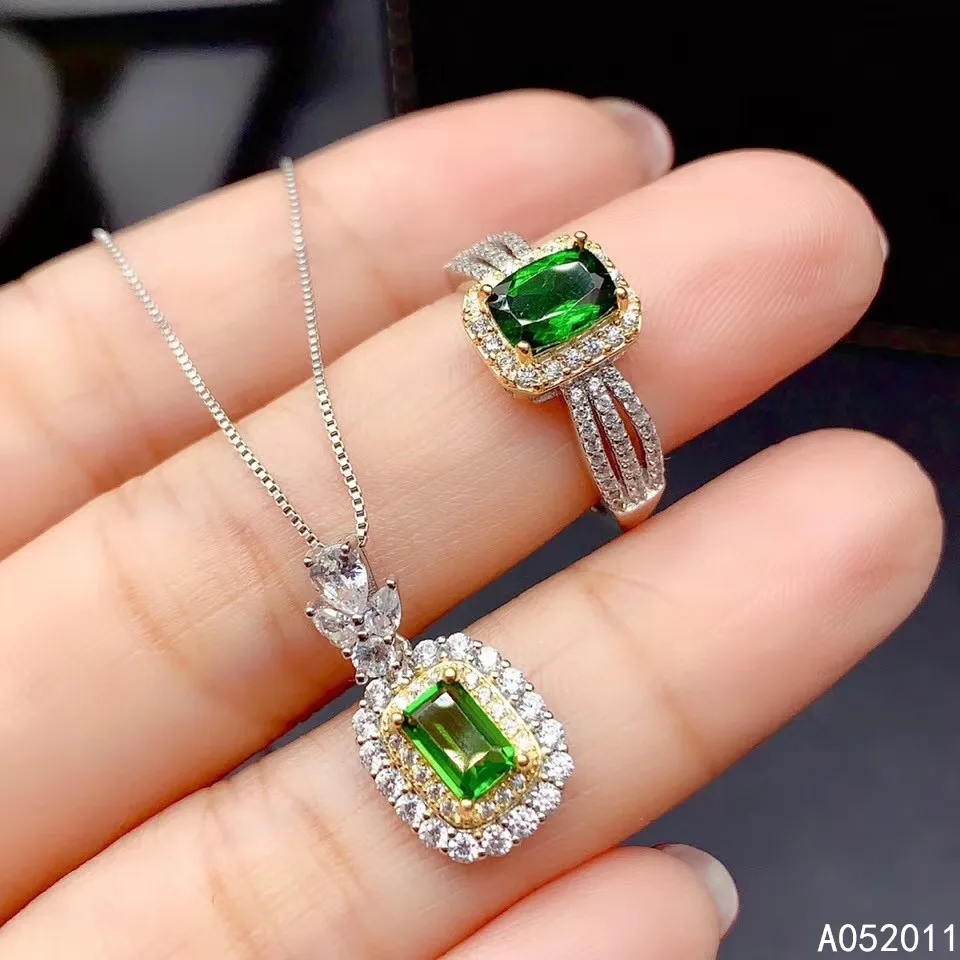 

KJJEAXCMY fine jewelry natural Diopside 925 sterling silver classic girl new pendant necklace chain ring suit support test