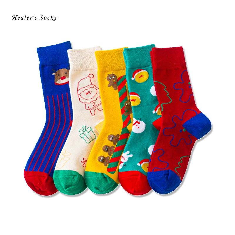 

1 pair of men and women socks cotton new Christmas Series fashion fun cartoon happy trend illustration skateboarding tube socks