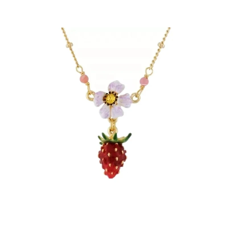 

Enamel Glaze Royal Garden Strawberry Necklace Japan and South Korea Simple White Gradient Flower Fruit Strawberry Clavicle Chain