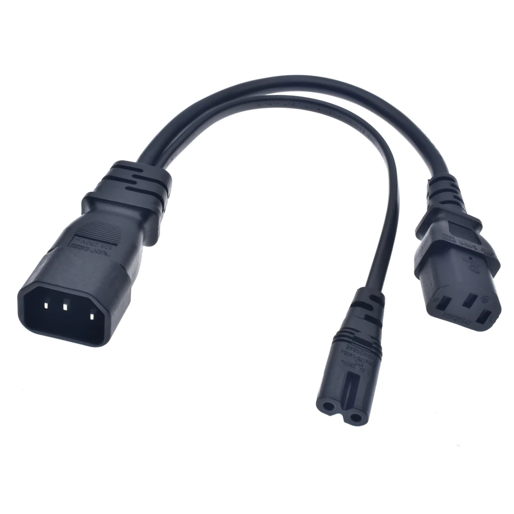 Y Type Splitter Power Cord ,IEC320 C14 Plug 3-Prong Male Power Cable Cord AC Power Adapter to C7 +C13 Female*