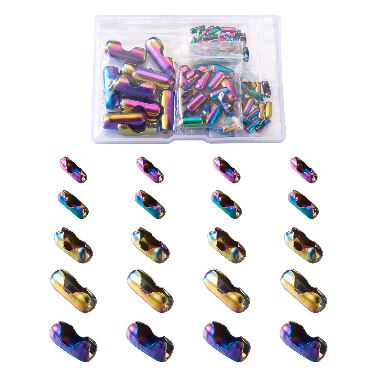 

85 Pcs 304 Stainless Steel Ball Chain Connectors Multi-color Fit for 3/3.5/5.5/6.5/8mm Beaded Ball Chain for Bracelet Making DIY