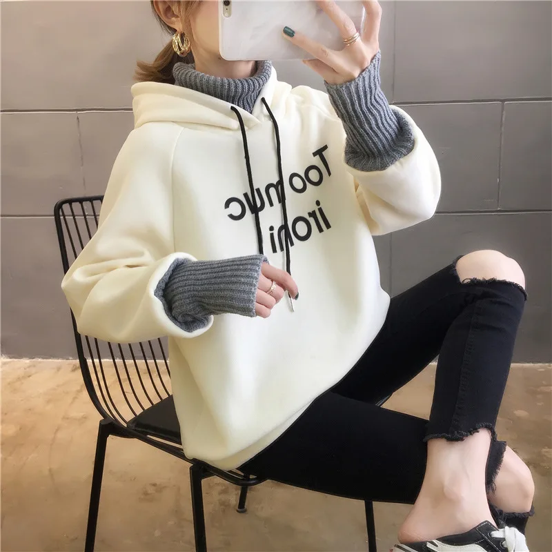 Fleece Printed Letter Women Sweatshirt Hooded Turtleneck Sense Lazy Style All-match Coat Cute clothes sweetshirt Pastel clothes