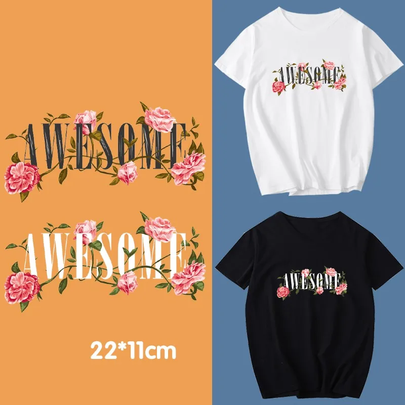 

22x11cm Fashion Flower Letters Iron on Patches For DIY Heat Transfer Clothes T-Shirt Thermal Stickers Decoration Printing