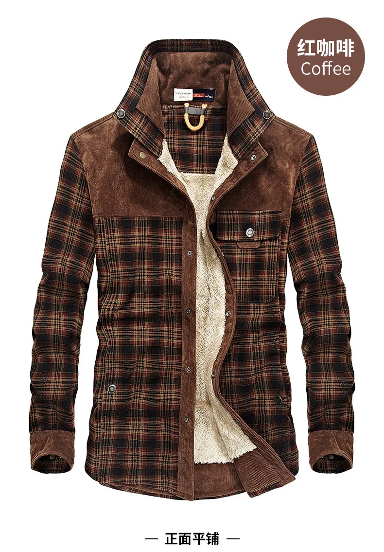 

Мужская зимняя куртка, флисовое плотное теплое клетчатое пальто, Новинка осени 2021, облегающее Мужское пальто с длинным рукавом