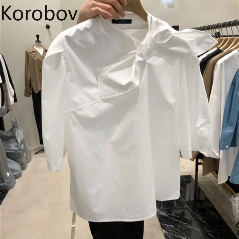 Корейский пуловер Korobov со шнуровкой и воротником-бантом блузка с длинными