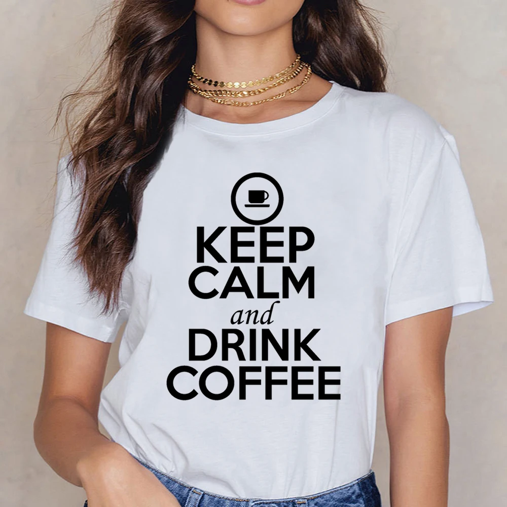 Футболка женская хлопковая органический топ с надписью Keep Calm And Drink Coffee в стиле