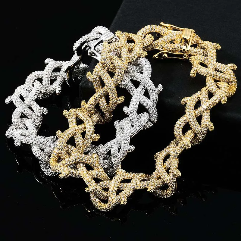 Hip Hop Bling Iced Out Men's Rapper Bracelet Full Rhinestone Pave Gold Silver Link Chain Bracelets for Men Jewelry