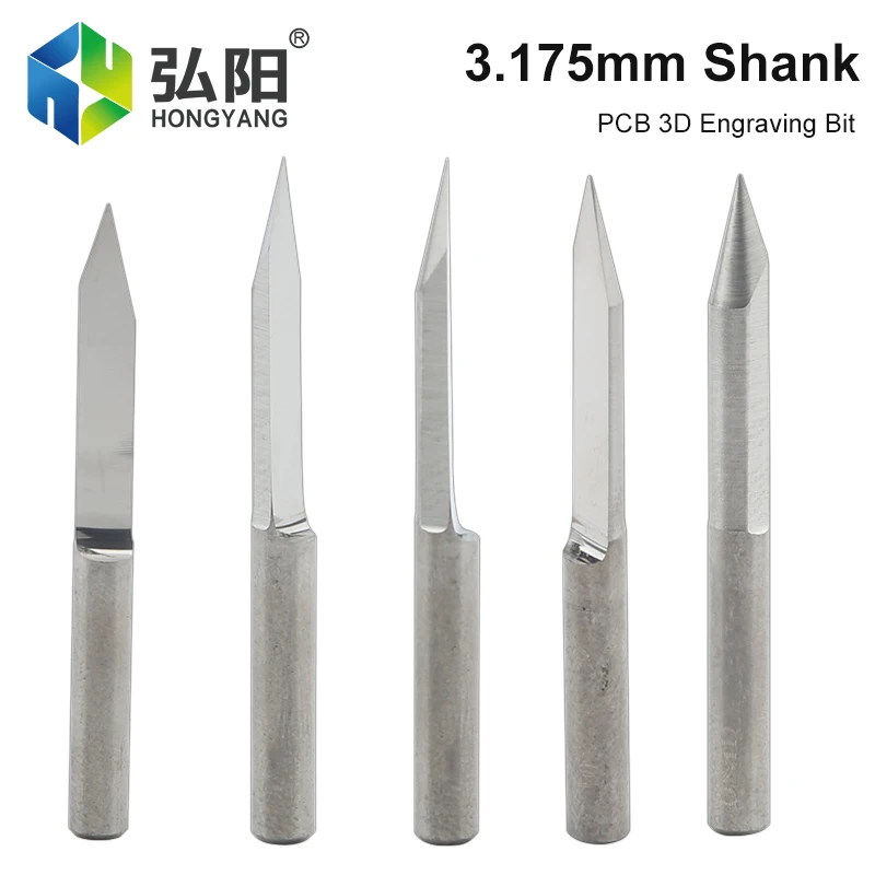 10pcs 3.175mm Shank Chisel V Milling Cutter Carbide Engraving Tools PVC Acrylic CNC Milling Cutter PCB Machine Engraving Bit