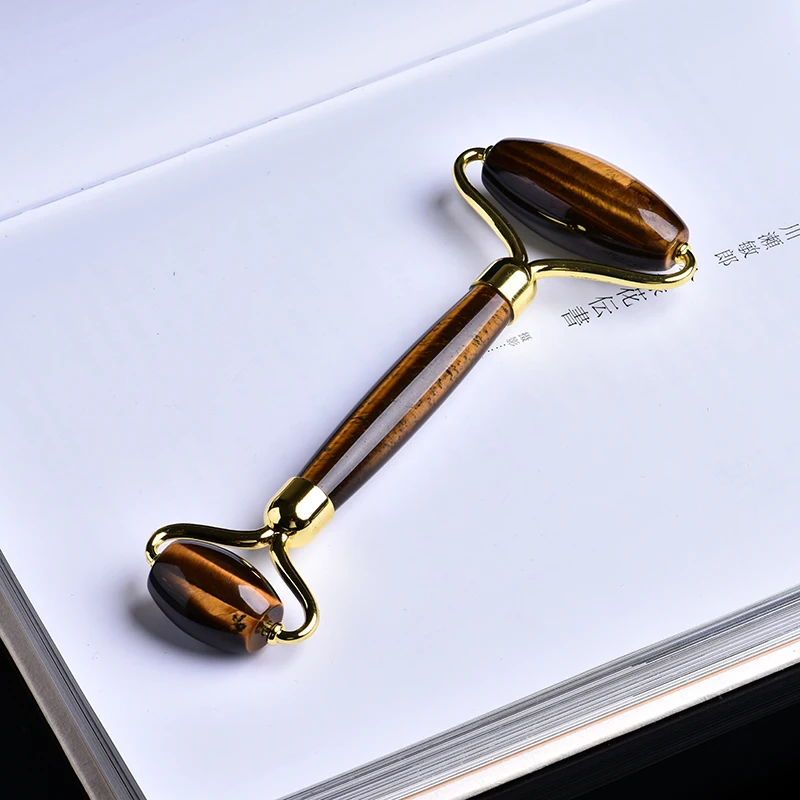 Tiger eye 1 шт. натуральный розовый кварц минеральные ювелирные изделия портативный двуглавый камень массажер для лица Релаксация кожи здоровье DIY подарок - Цвет: Tiger eye