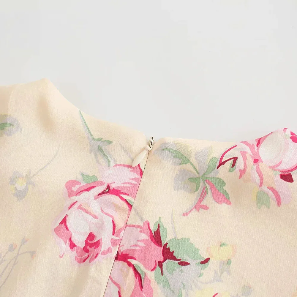 

BBWM 2021 Summer Women Vintage Beach Style Flower Print Dress Female Slim Round Neck Streetwear Short Sleeve Casual Mini Dresses