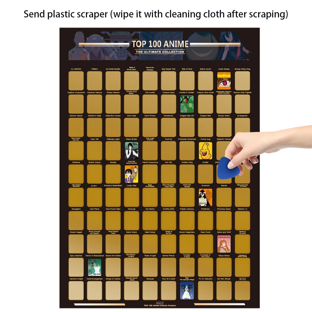 

Top 100 must-read book Scratch Off Poster Photo Wallpapers Kids Teenager Gift for Anime Enthusiast Room Home Decor Wall Sticker