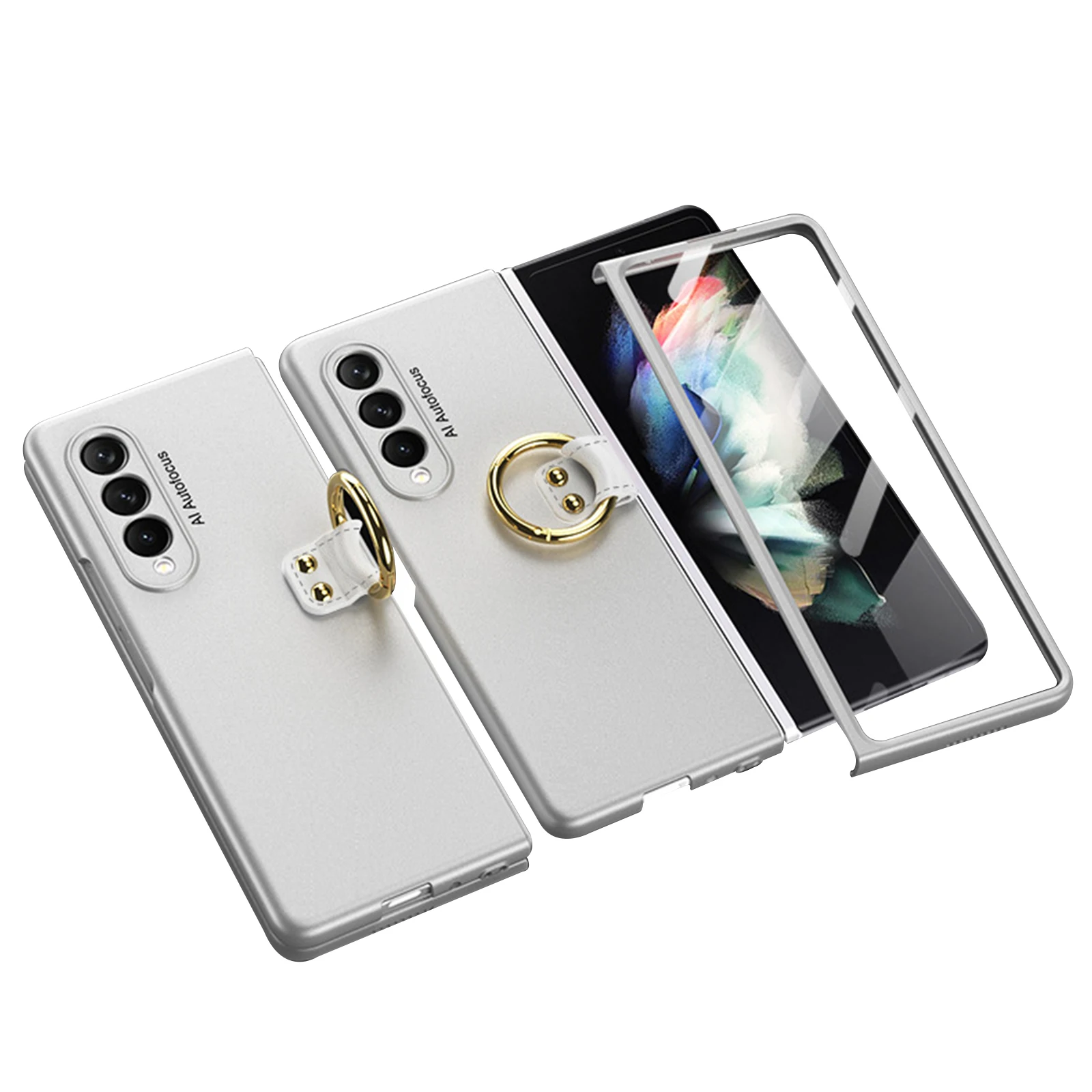 

Задняя часть из закаленного стекла изготовлена из поликарбоната с кольцом для защиты всего корпуса телефона Samsung Galaxy Z Fold3