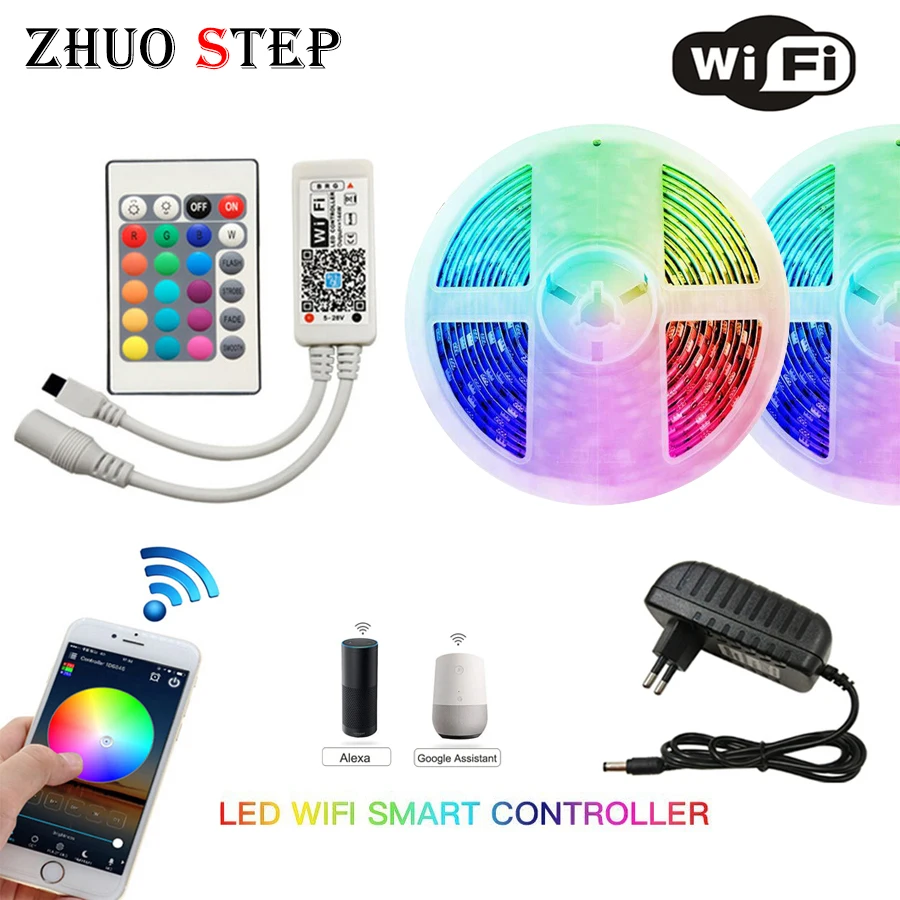 Водонепроницаемая ик светодиодная лента с wi fi 5 м 15 20 RGB контроллер ленты адаптер