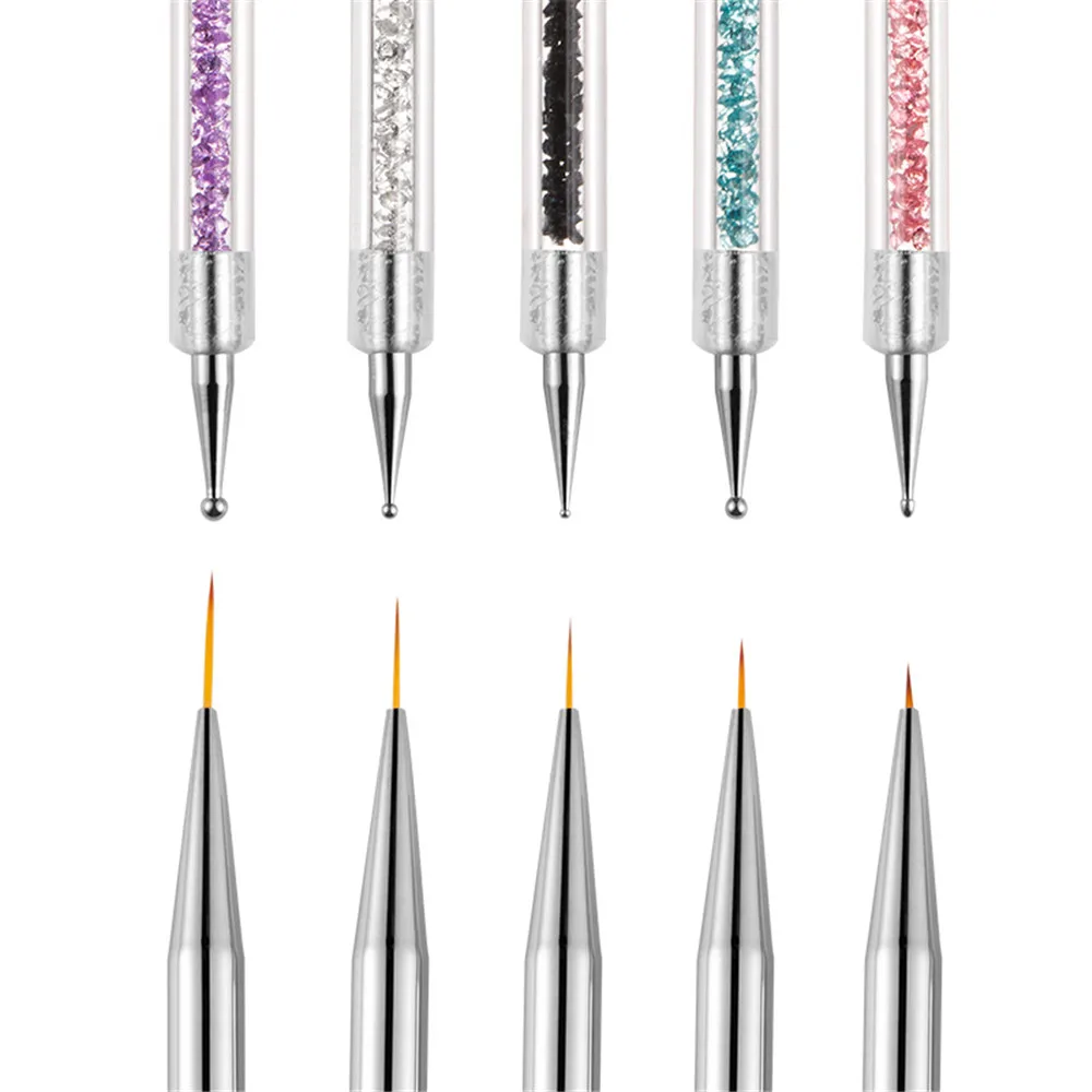 

5PCS/Set Nail Art Dotting Pen Acrylic Rhinestone Crystal Gel Painting Manicure Tool Drawing Liner Flower Brush Decoration