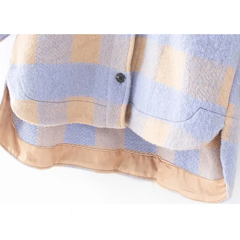 

High Quality Women 2020 Fashion Overshirts Oversized Checked Woolen Jacket Coat Vintage Pocket Asymmetric Female Outerwear Tops