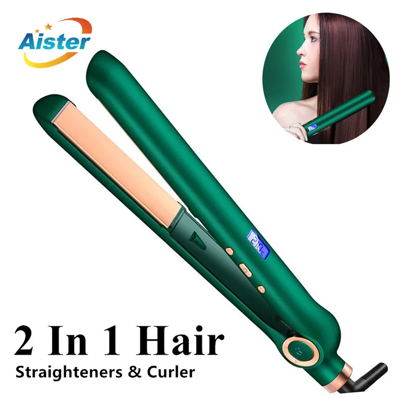 

Ceramic Hair Flat Iron Hair Straightener LCD Display 3D Rotating Iron&Curling 2 in1 Negative Ion Function Multi Styler For Woman