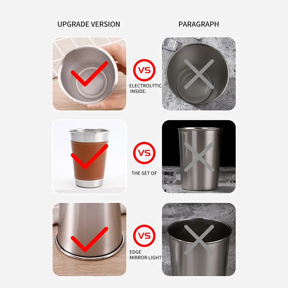 

Stainless Steel Mug Reusable Metal Travel Beer Tumbler Shatterproof With Holster Pint Drinking Cups Anti-Scalding Kids Adults L