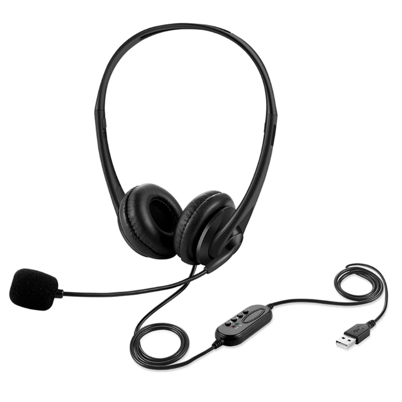 B0KA USB Headset with Microphone Computer Headphone Lightweight Calling Center Wired Headset for PC/Laptop/Computer