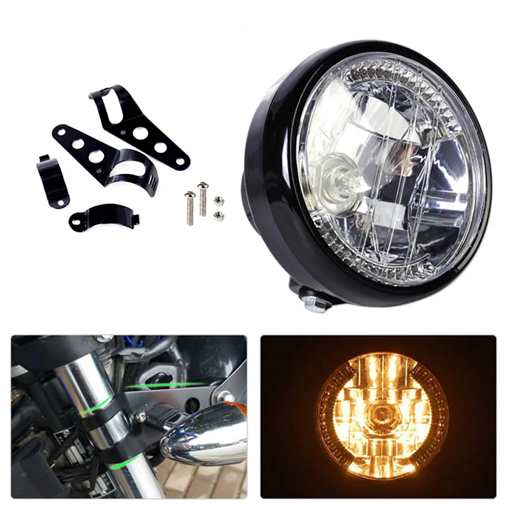 7 дюймов фара мотоцикла черная металлическая Ретро Янтарная галогенная