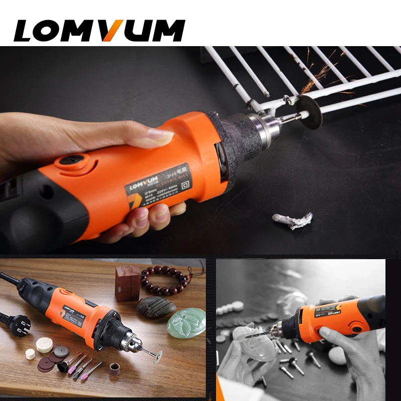 LOMVUM 400 Вт Мини электрическая дрель гравировальный инструмент шлифовальный станок мощный металлический режущий ремонт роторные инструменты шлифовальный станок резьба