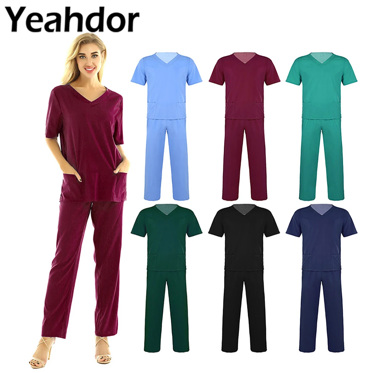 Костюм унисекс медицинский из 2 предметов униформа для врачей и медсестер топ с