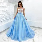 Блестящее синее платье-трапеция для выпускного вечера, 2022, женские платья на тонких бретельках для выпускного вечера, блестящие вечерние наряды с открытой спиной, фатиновые халаты для вечеринки