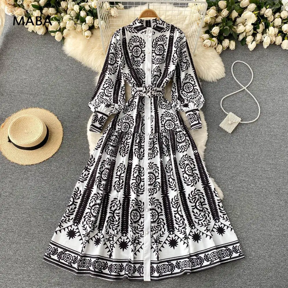 Женское длинное платье с винтажным принтом однобортное этническое Платье Бохо