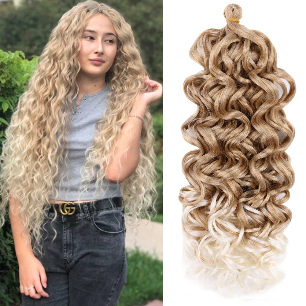 

Hawaii Afro Curls Ocean Wave Synthetic Braiding Hair Extensions Water Wave Crochet Braids Ombre Blonde Deep Wave Twist Bulk Hair