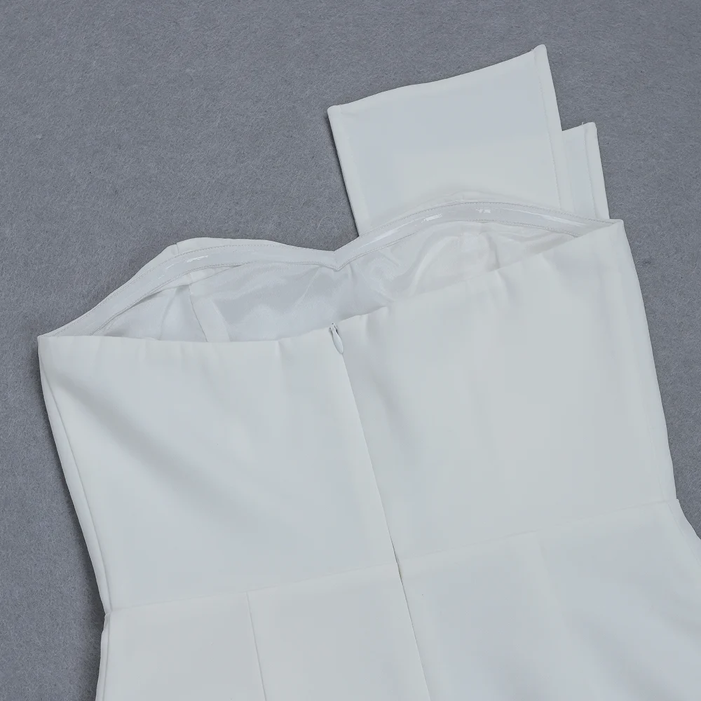 Ocstrade Белый без бретелек рукавов Над коленом пояса Сплит Bodycon платье HB6173-White