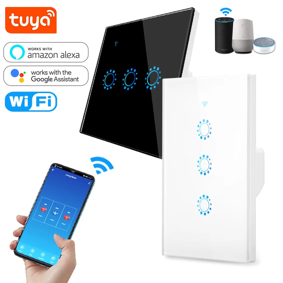 Умный выключатель Tuya с сенсорной панелью 110 В 220 стандарт ЕС/США 1 2 3 клавиши Wi Fi
