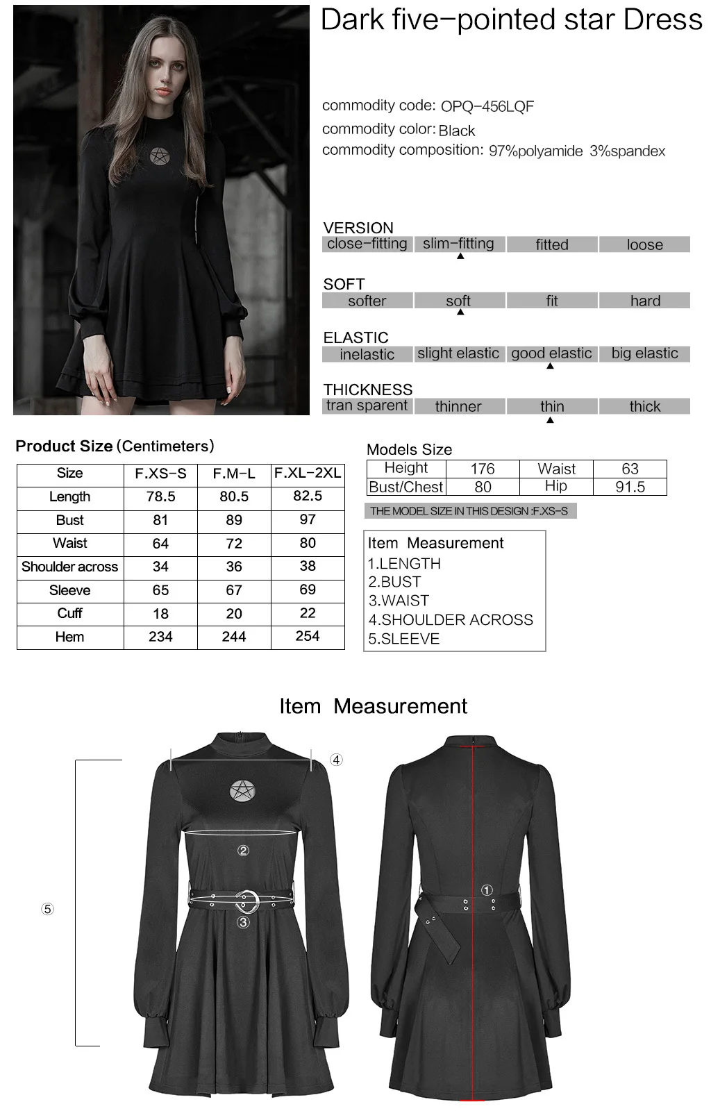 Готическое повседневное эластичное трикотажное тонкое платье с поясом