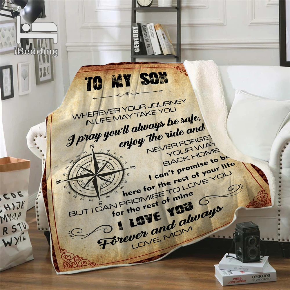 Теплое дизайнерское одеяло с надписью моему сыну теплое удобное принтом на заказ