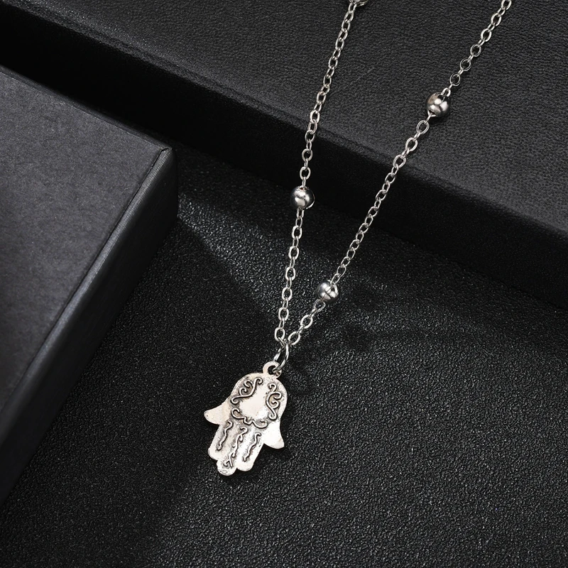 Простое металлическое ожерелье из бисера милое с кулоном в виде ладони для