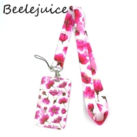 red flowers creative lanyard card holder student hanging neck phone lanyard badge subway access card holder accessories gifts