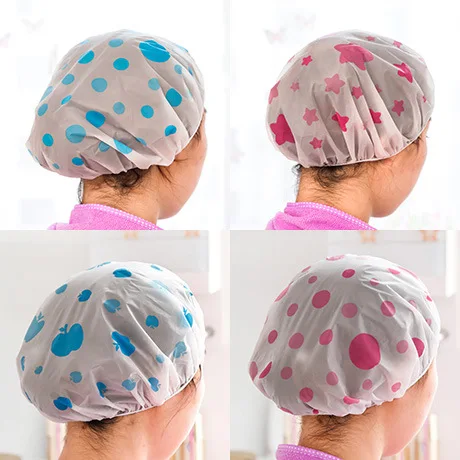 

Fashion Waterproof Wave Point Bath Cap Hat Elastic Shower Hat Reusable Bath Head Hair Cover For Women Salon Shower Bath Supplies