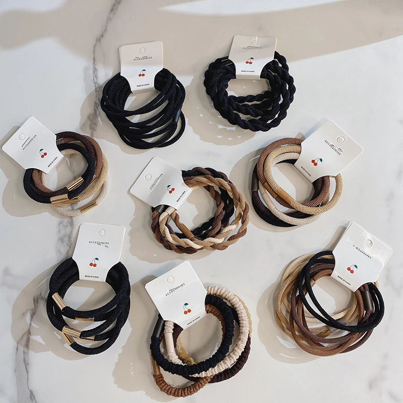 

5pcs Brown Color Twill Elastic Rubber Scrunchies Ponytail Holder Hair Bands Korean Simple Hair Rope Stretch Women Hair Ties