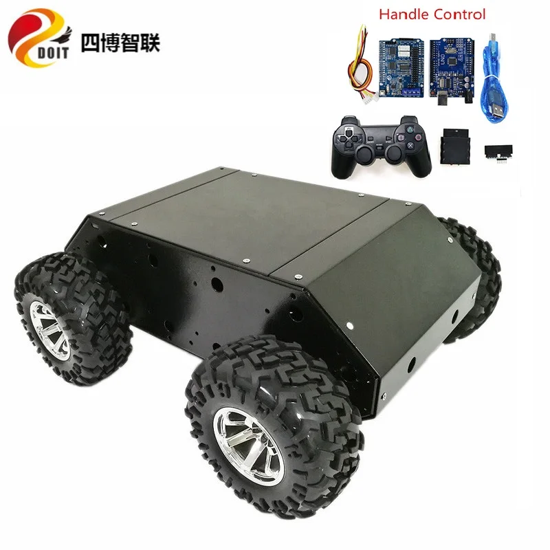 SZDOIT with Control Kit Large Load Metal 4WD Smart Car Chassis 4-Drive Robot Platform 130mm Rubber Wheel DIY Unassembled Toy | Игрушки и