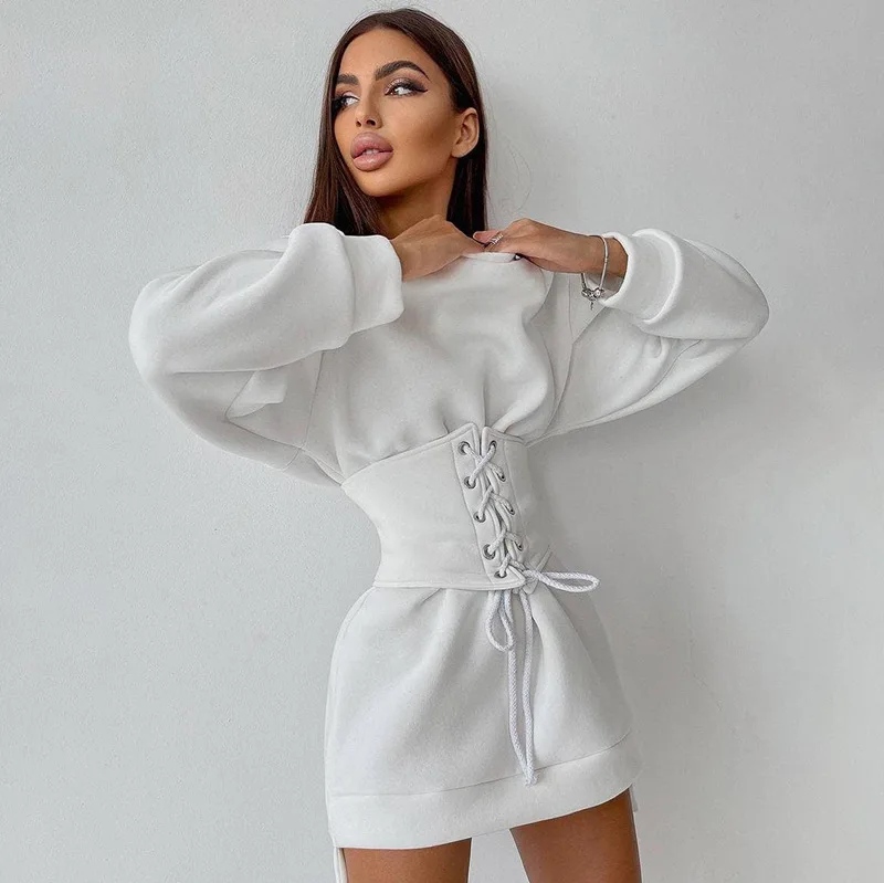 

Spring Autumn Solid Temperament Pullover Women's Dresses 2022 Casual O-Neck High Waist Long Sleeves Dress Chic Fashion Dress