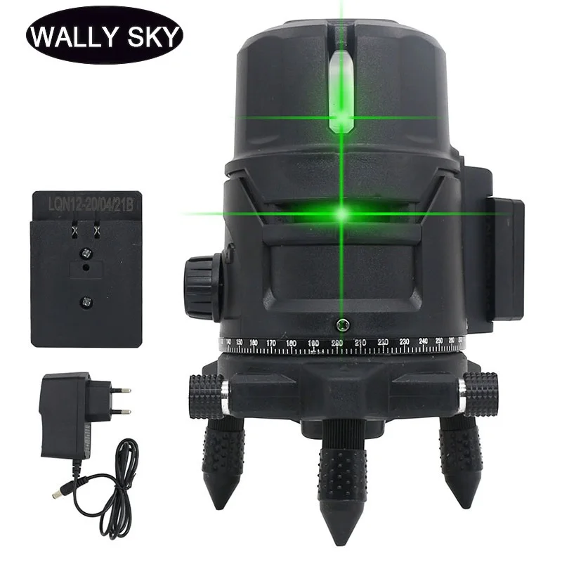 Green Light Laser Level 2/3/5 Lines 360 Rotatable Self-Leveling High Precision Laser Level AC and DC Dual Use Indoor Outdoor