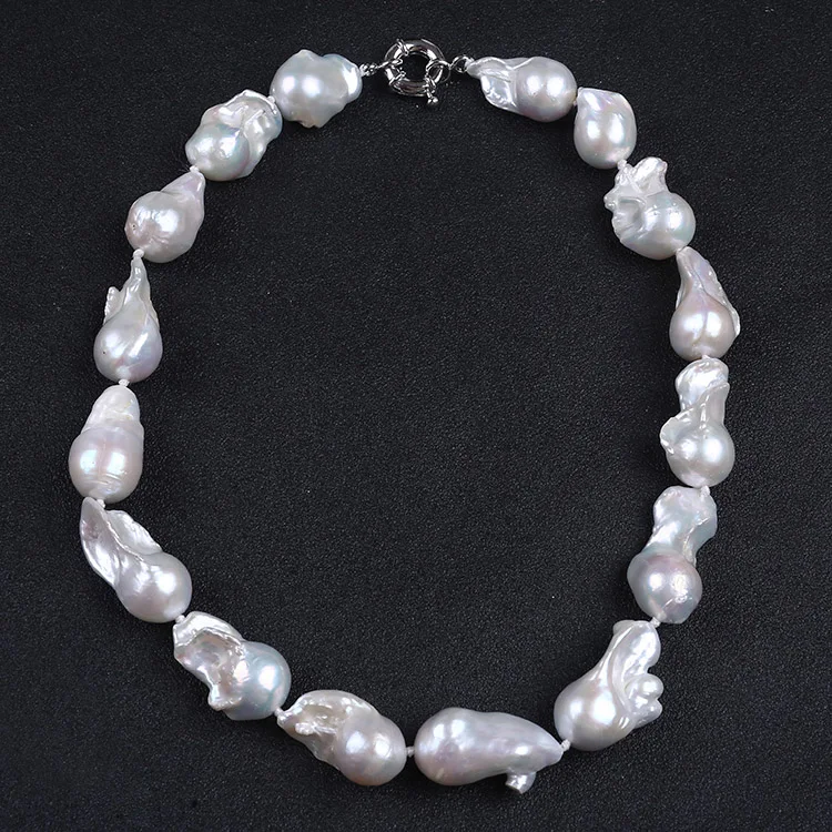 Prezzo 14-16mm Collana Di Perle Fantasia Bianca Naturale Di Grande Forma Barocca