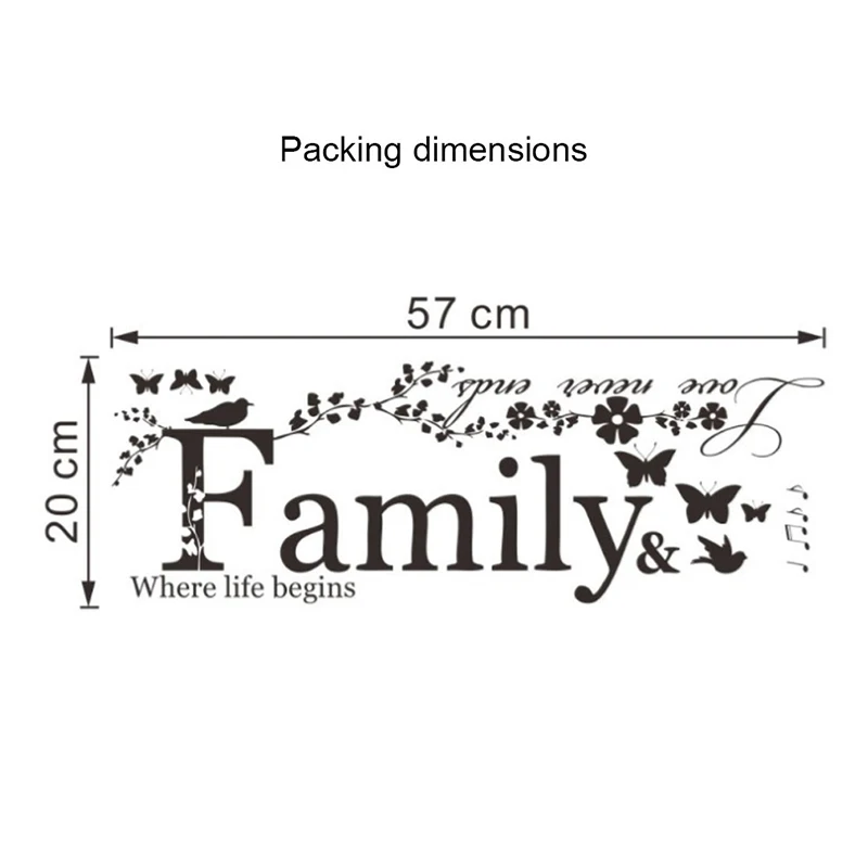 Семейная любовь никогда не заканчивается Цитата виниловая настенная наклейка