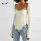 Женский трикотажный свитер VGH, белый свитер с длинным рукавом и квадратным вырезом сбоку, модная одежда 2020