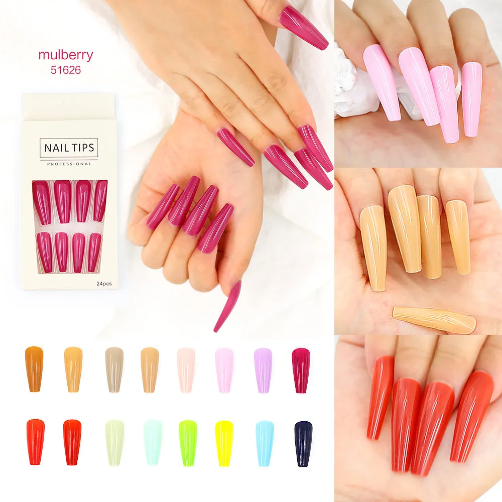 

24pcs/box Glossy False Nails Pointed Almonds Finger Nails Nature Artificial Finger Nails Art Tips DIY