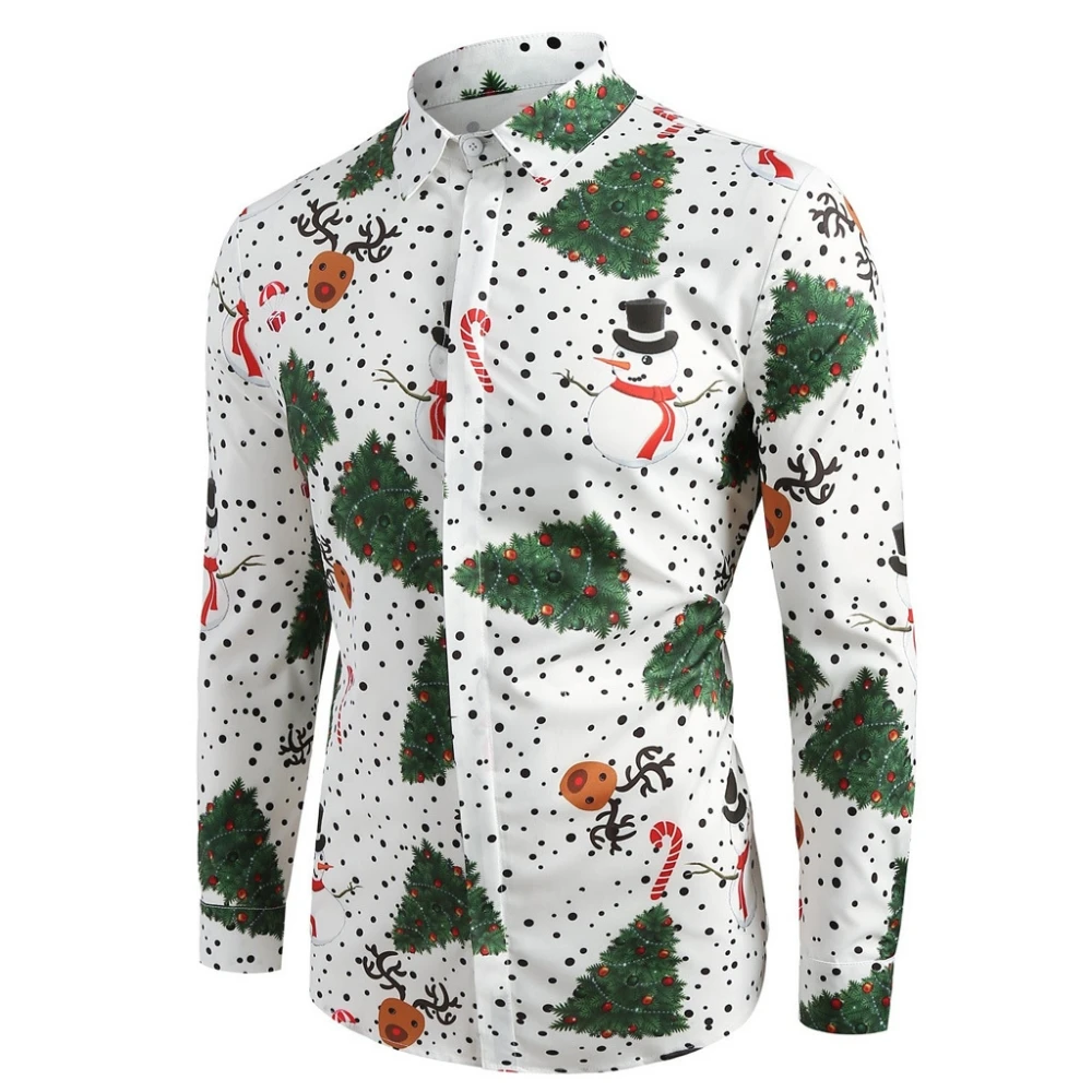 Для мужчин рубашка снежинки Рождественская Печать оленей Повседневное с длинным