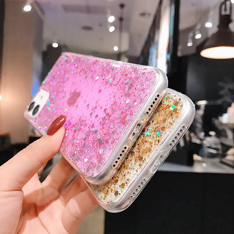 Bling Glitter Star Silicone Case For iPhone 11 Pro XS Max X XR Shining Sequin TPU Clear Back Cover 6 6S 7 8 Plus SE 2 |